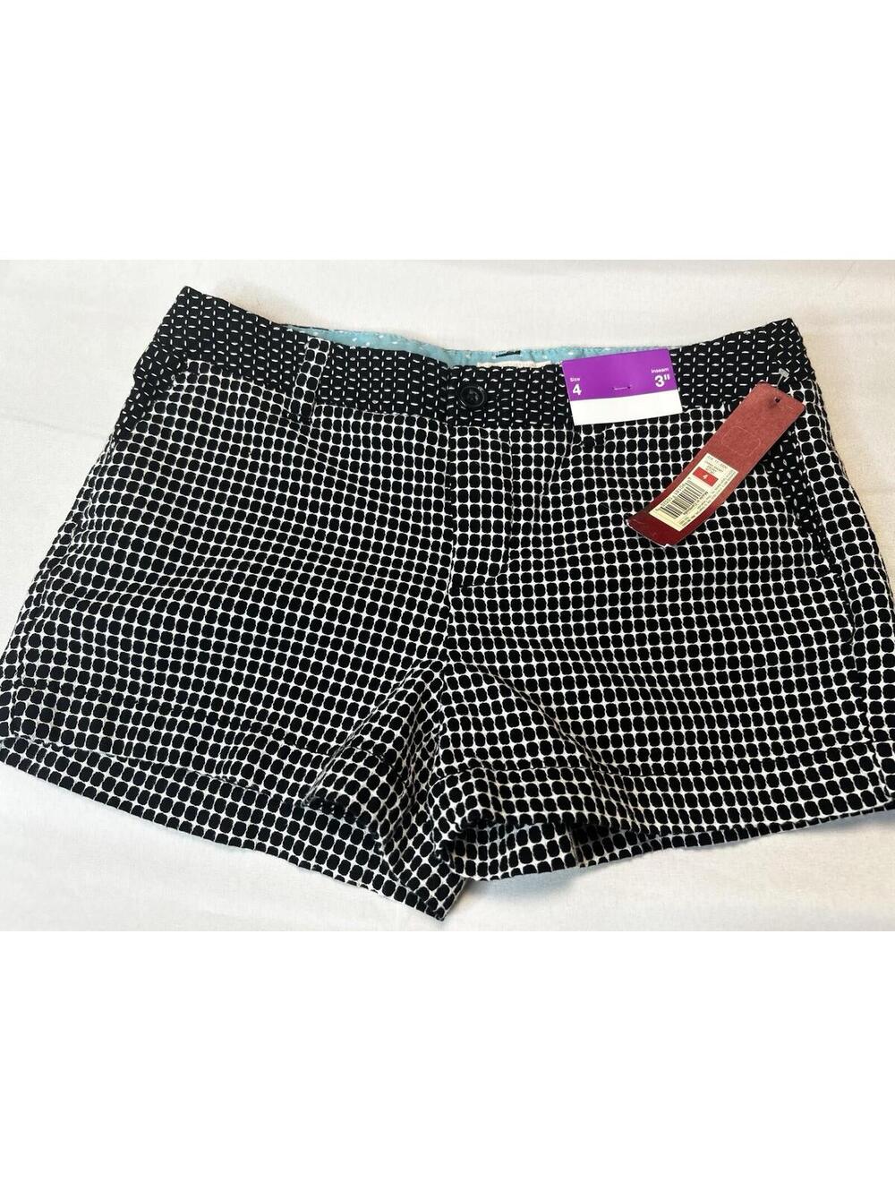 NWT Merona 4 Black White Geometric Print Chino Shorts 3" Inseam Cotton Summer